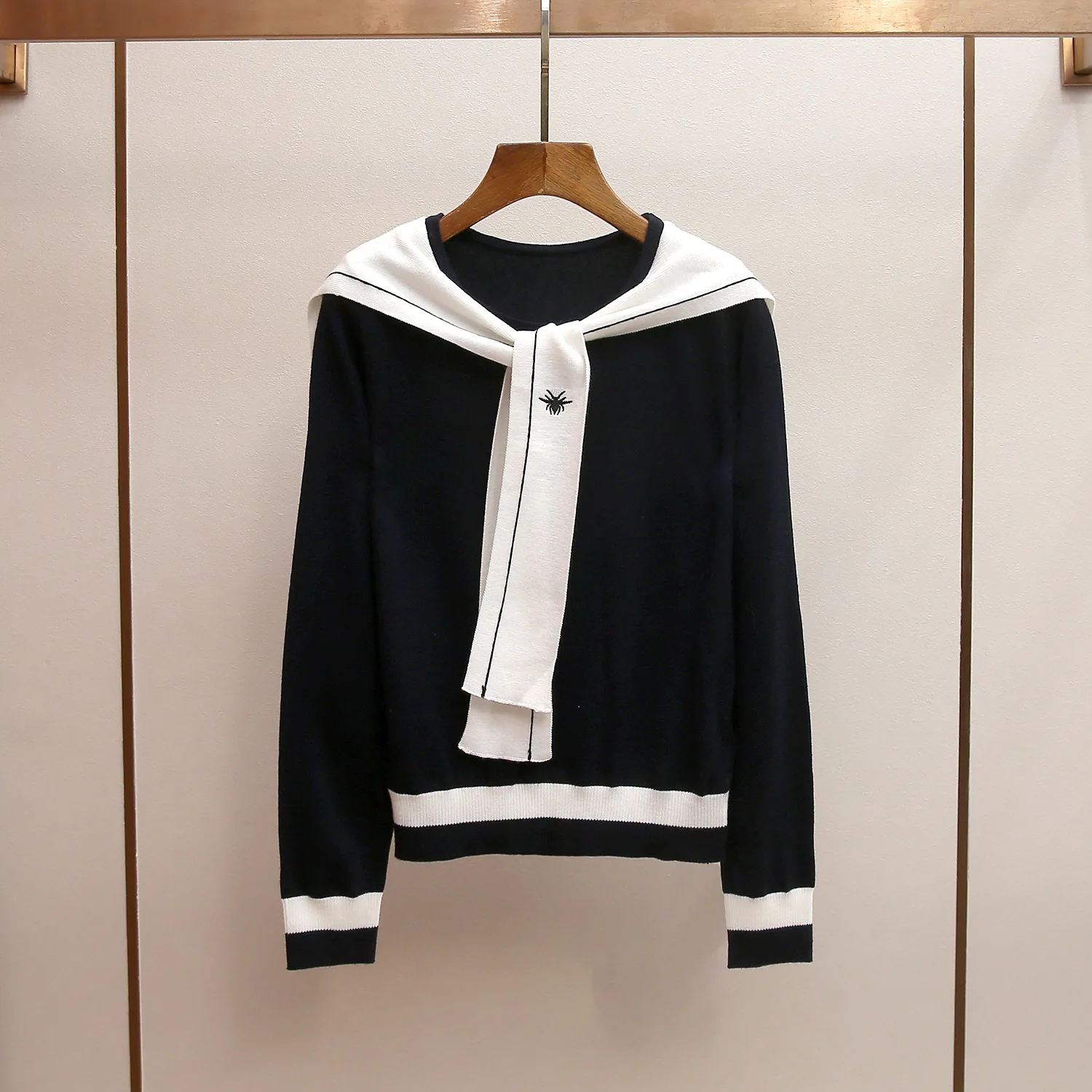 

Женский вязаный свитер MaSande класса люкс, осенне-зимняя новинка, свободный крой, в стиле колор-блок, с воротником, универсальный, для колледжа и повседневной носки