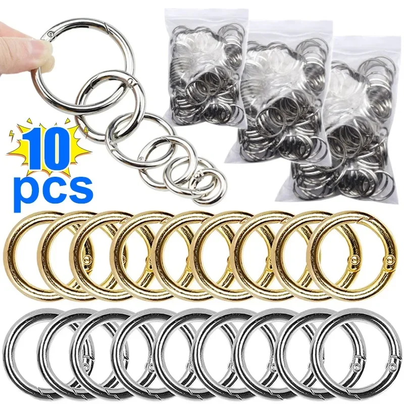 

10pcs Round Spring Gate Ring Openable Leather Bag Handbag Belt Strap Buckle Keyring Pendant Dog Chain Snap Components Hook