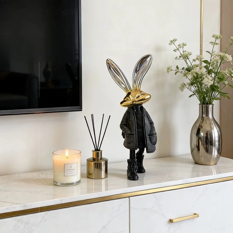 Modern Home Decor Cartoon Rabbit Sculpture Living Room Office Decoration Statue Resin Craft Animal Figurine Model Ornaments Gift