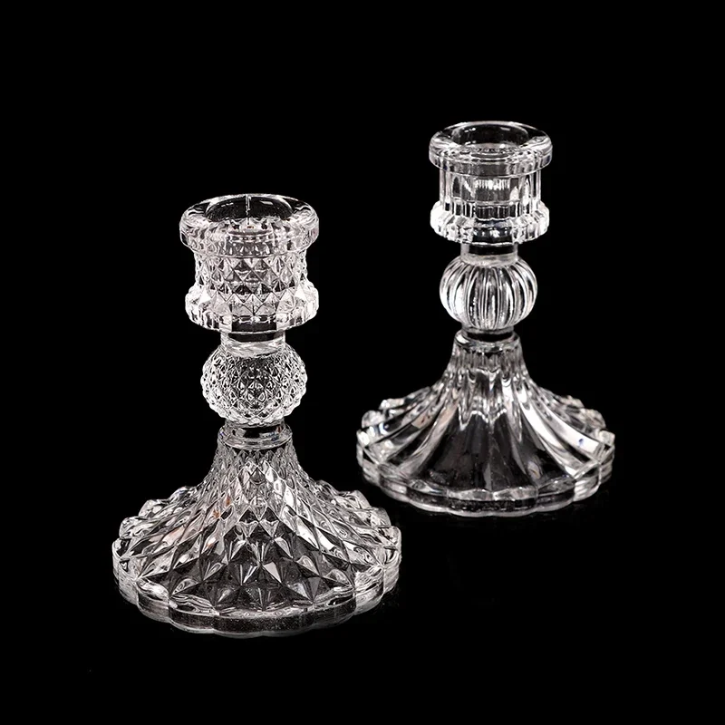 1Pcs 8x10cm Vintage Clear Glass Candlestick Dinner Candle Holder Home Wedding Decorations Table Decor Christmas Gift