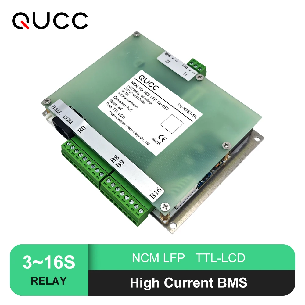 QUCC 4S 8S 15S 16S BMS DC relay Battery LiFePo4 Li-ION 24V 36V 48V 51.2V SMART BMS high current Battery Management System