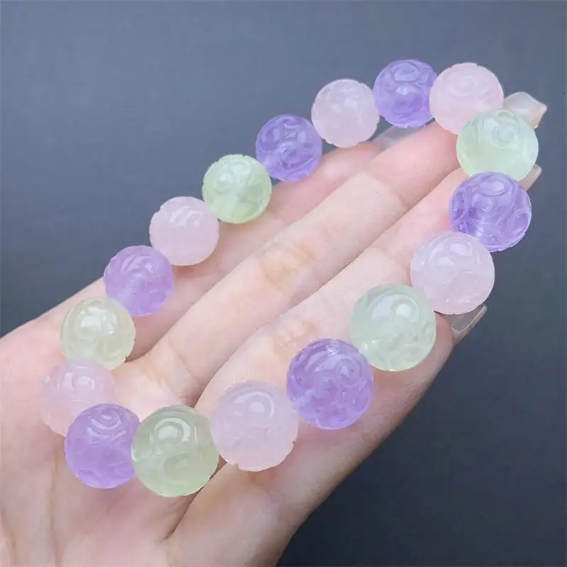 11.8MM Natural Crystal Quartz Mosaic Bead Bracelet Charms Handmade Fortune Energy Bangle Mineral Woman Amulet Jewelry Gift 1PCS