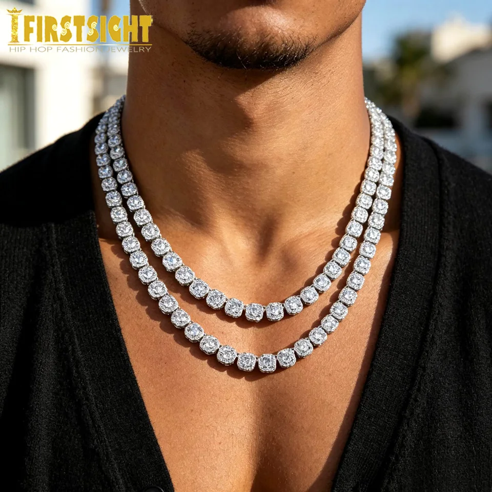 Nuevo Iced Out Bling 5A Cubic Zirconia cuadrado CZ collar Color