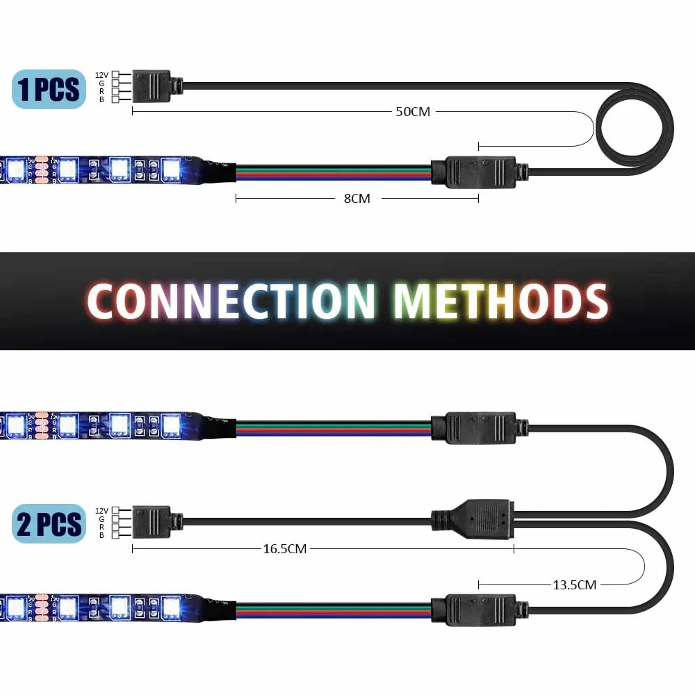 DC12V RGB 5050 LED Strip Light 4 Pin RGB-Header for Aura Sync Mainboard Control PC Computer Case Gaming Branch Line 0.5M- 2M