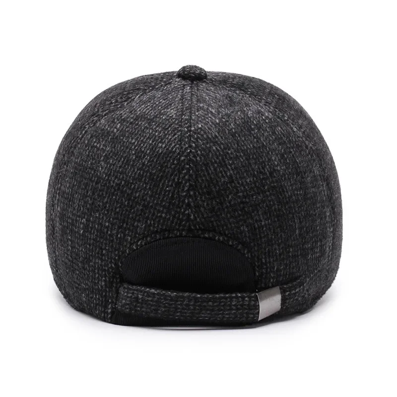 Men Winter Baseball Cap for Dad Outdoor Cycling Ear Protection Warmth Peaked Hat Sunhat Woolen Knitted Bomber Hats with Ear Flap