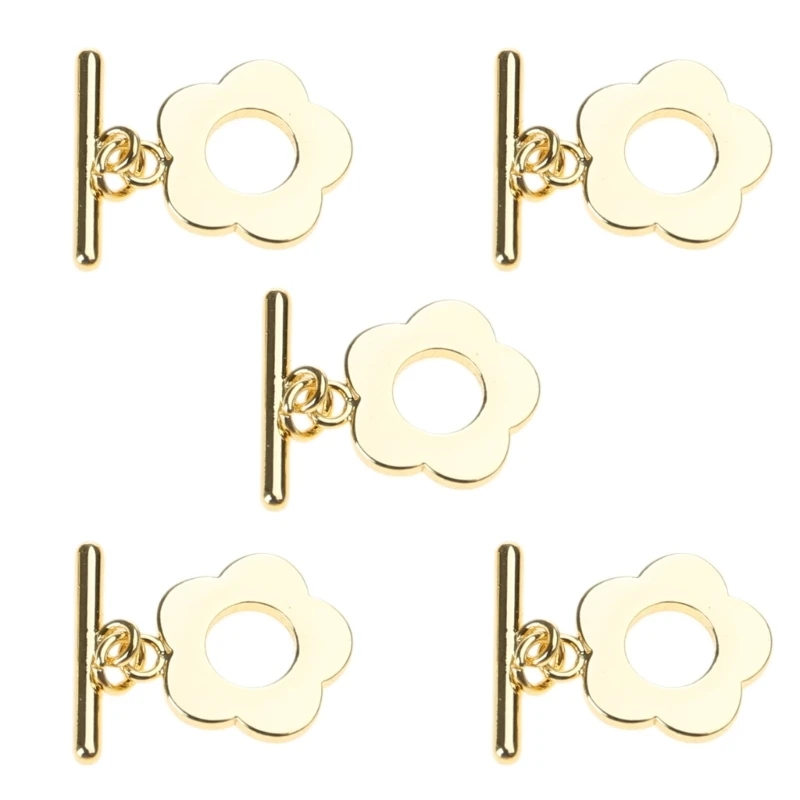 5 Sets Flower Toggle Clasp T-Bar Closure Connector OT Necklace Bracelets Clasp Jewelry Craft Making Accessories