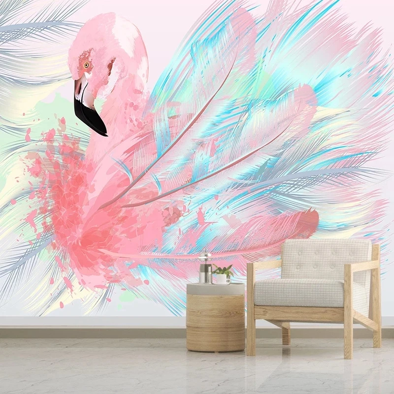 produtos-personalizados-papel-de-parede-3d-simples-nordico-pintado-a-mao-penas-rosa-murais-sala-de-estar-quarto-infantil-restaurante-flamingo