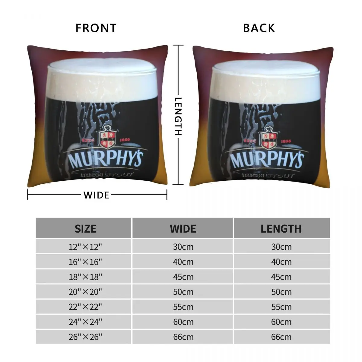 Murphy's Irish Stout Square Pillowcase Polyester Linen Velvet Creative Zip Decor Pillow Case Sofa Seater Cushion Cover