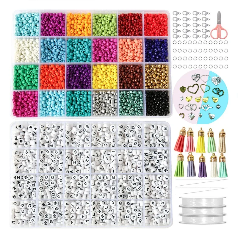 14400Pcs 3Mm Glass Seed Small Pony Beads 1200Pcs Letter Alphabet Bead Craft And Art Kit Set For DIY For Girls Kids