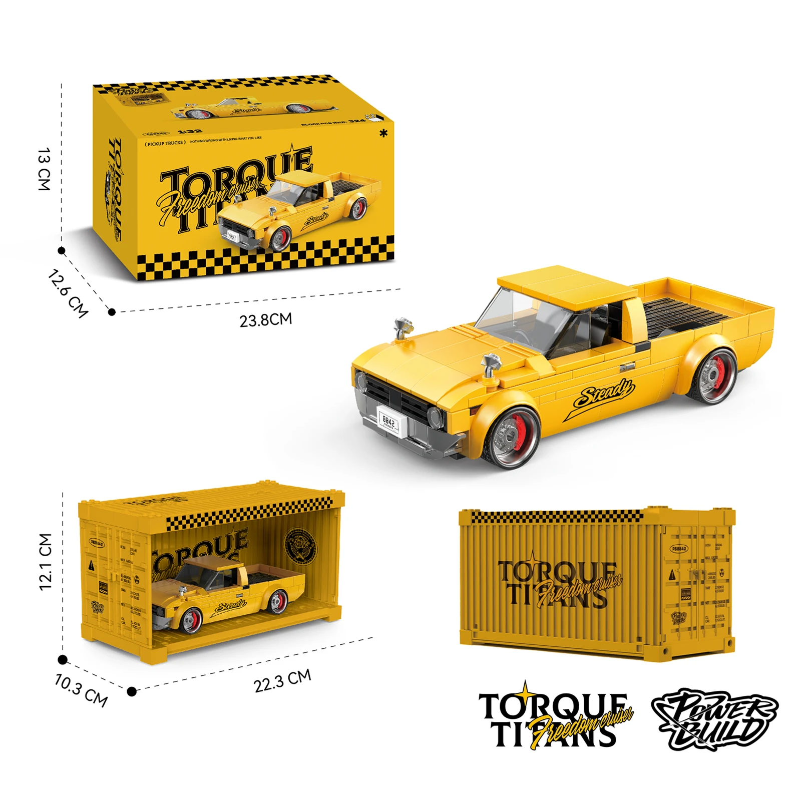 

Retro Style City Car Model Building Blocks Set - Technical Pickup Truck & Sports Car with Container Box Creative Bricks Toy Gift