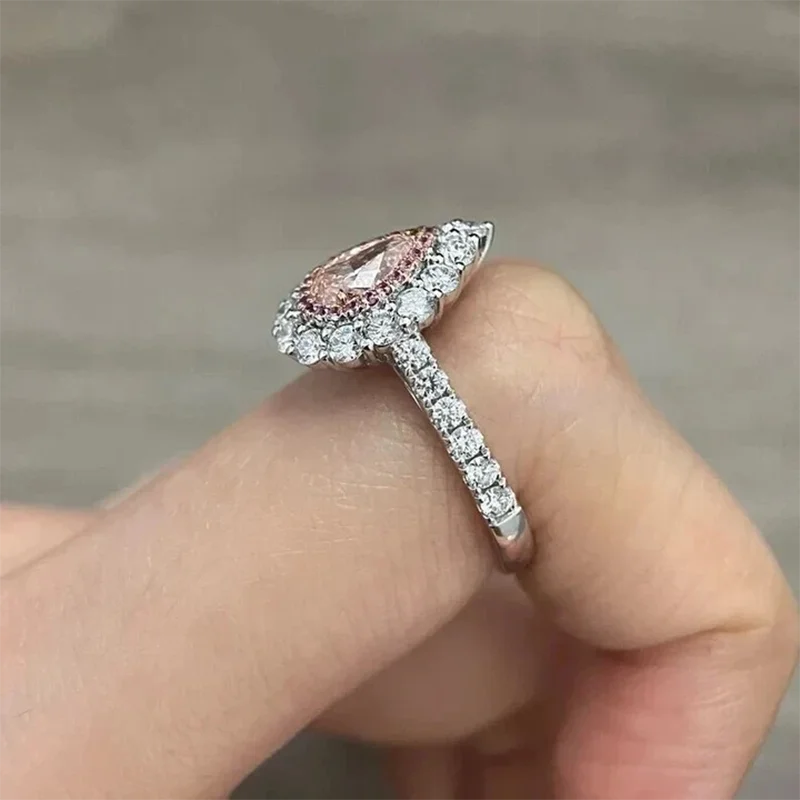 Luxury 1Ct Pear Cut Fancy Pink Lab Grown Diamond VS-VVS IGI Certified Halo Engagement Ring Platinum 950 Pave Band Wedding Ring