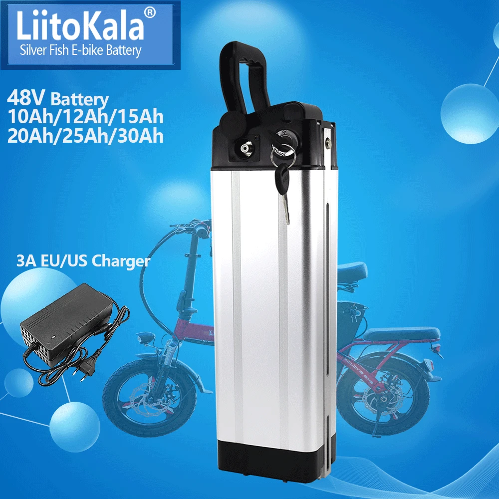 LiitoKala 48V 10Ah 12Ah 15Ah 20Ah Silver Fish Battery Pack Electric Bicycle Battery Pack for Bafang Motor Electric Bicycle Kits