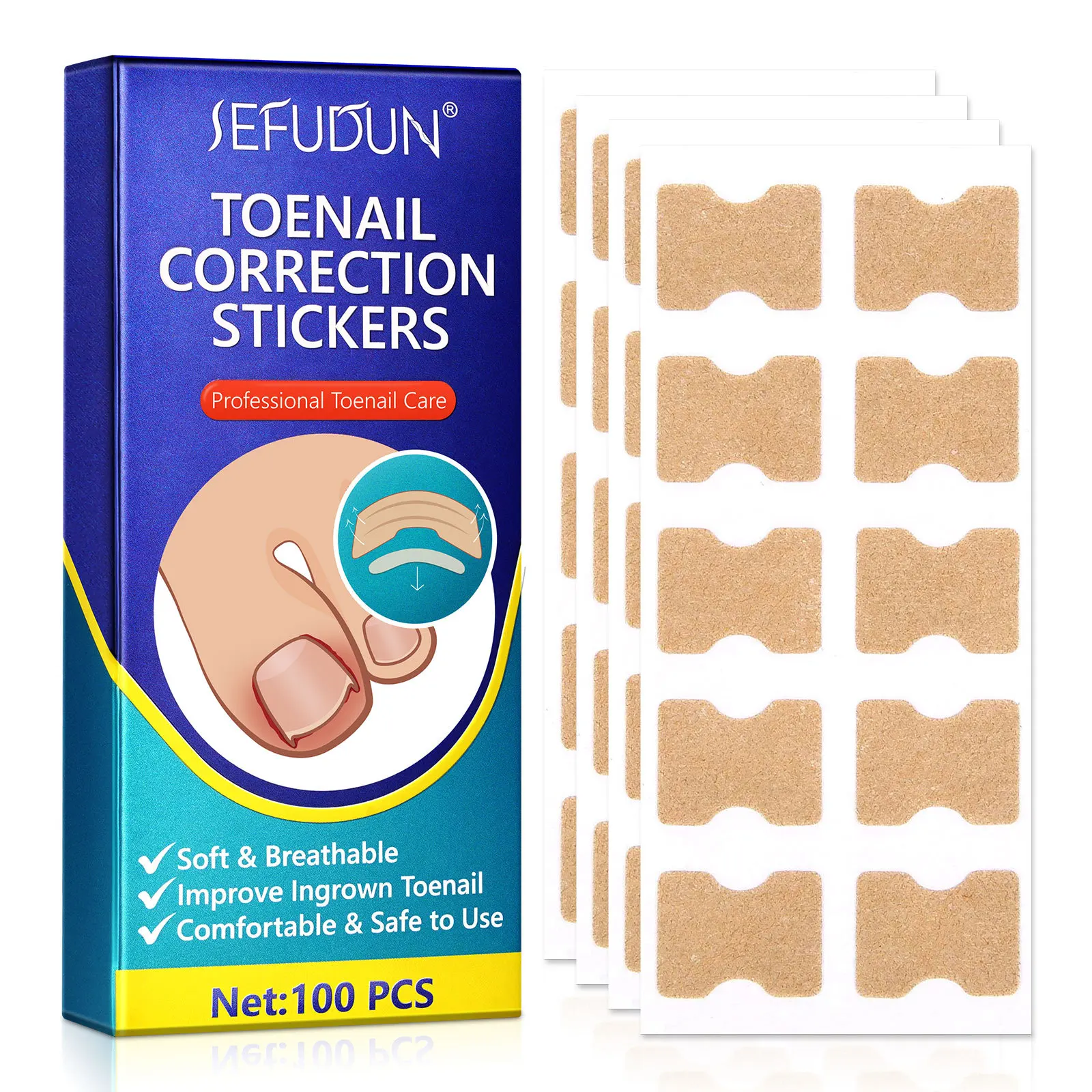 100pcs/Box Ingrown Toenail Toe Correction Stickers Nails Art Foot Patches Feet Care Paronychia Treatment Recover Pedicure Tools