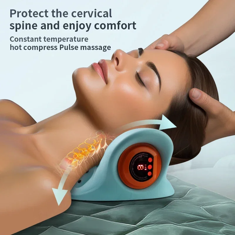 Electric Neck Stretche Massager EMS Pulse Cervical Traction Relax Heating Chiropractic Traction Warm Vibration Massage Pillow