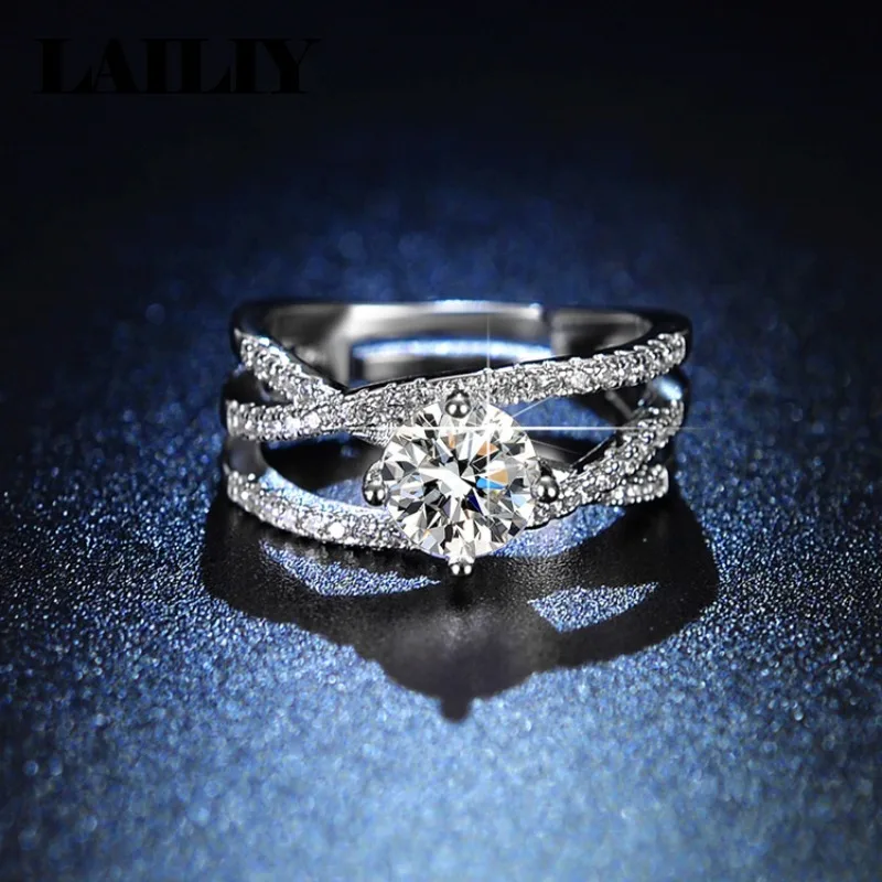 LAILIY 925 Sterling Silver Rose Gold Birthday Gift Wedding Party Diamond Studded 1Ct Adjustable Ring for Women Fashion Jewelry - view 4