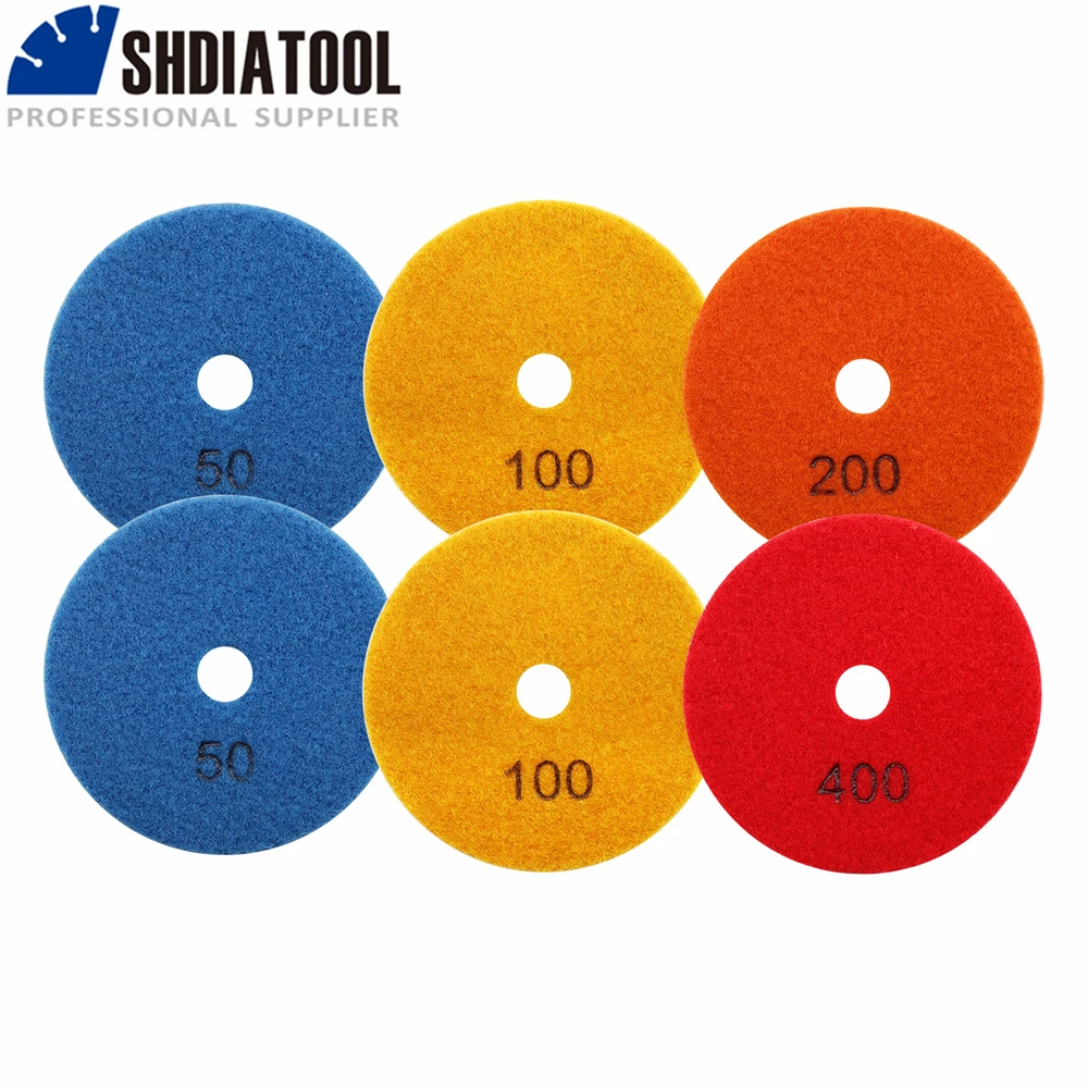 SHDIATOOL 6pcs/Set Dia100mm Diamond Wet Polishing Pads 2pcs#50+2pcs#100+1pc#200+1pc#400 Granite Stone Tile Rough Grinding Plate