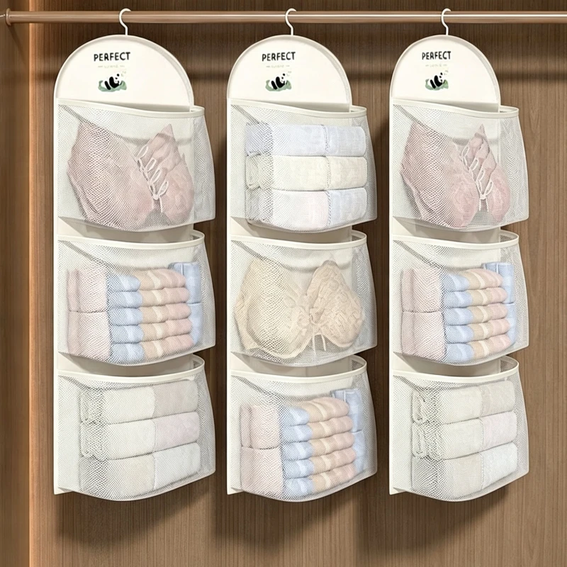 1/2/3-stöckiger Netz-Hängeaufbewahrungsbeutel, Wand- und Schrank-Organizer, Sichtbare Netztasche für BHs, Unterwäsche, Socken, Wohnheim, Zuhause, Kleiderschrank-Aufbewahrung – Detail 2