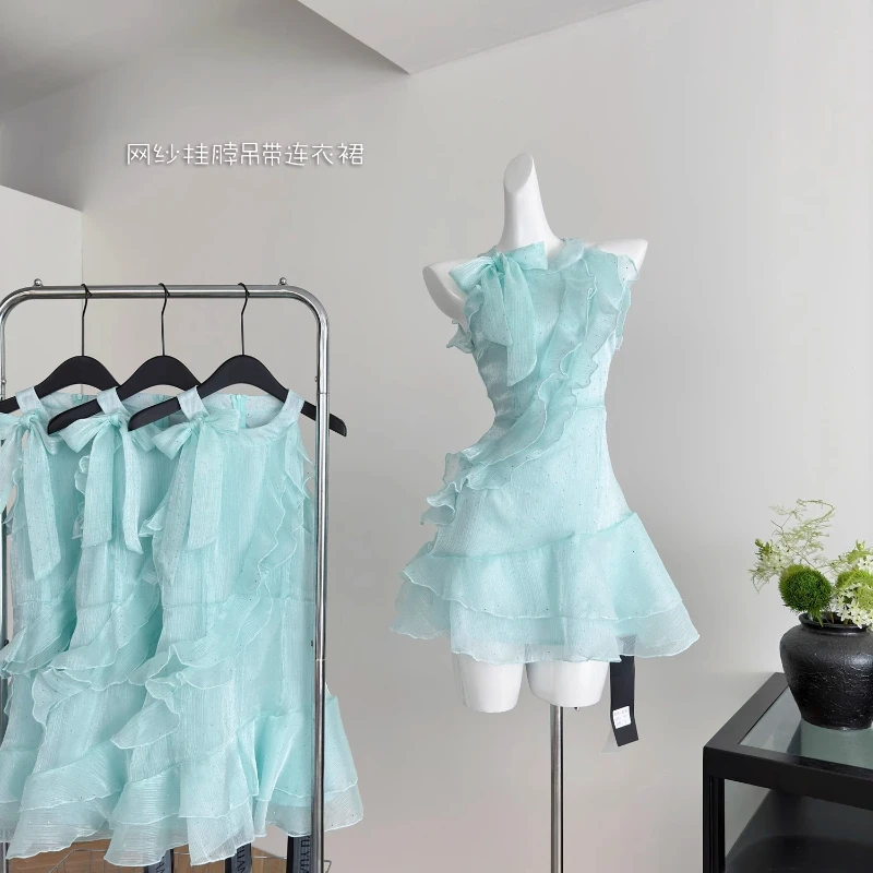 

Новое светло-голубое модельное подиумное платье «рыбий хвост» для банкета, длинное стильное платье с высокой талией для похудения, темпераментное ежегодное вечернее женское платье