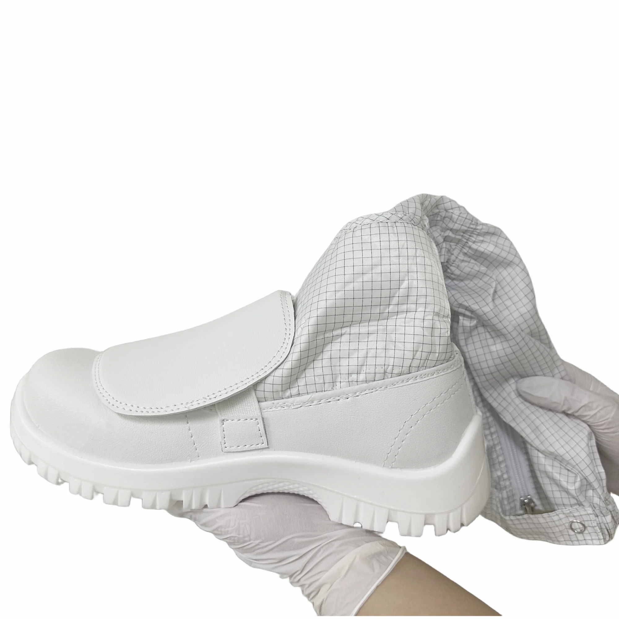 Cleanroom Lab Pu Sole Customized Dust Proof Esd Booties Protect Instep Toe Autoclavable Fabric Zipper Antistatic Safety Boots