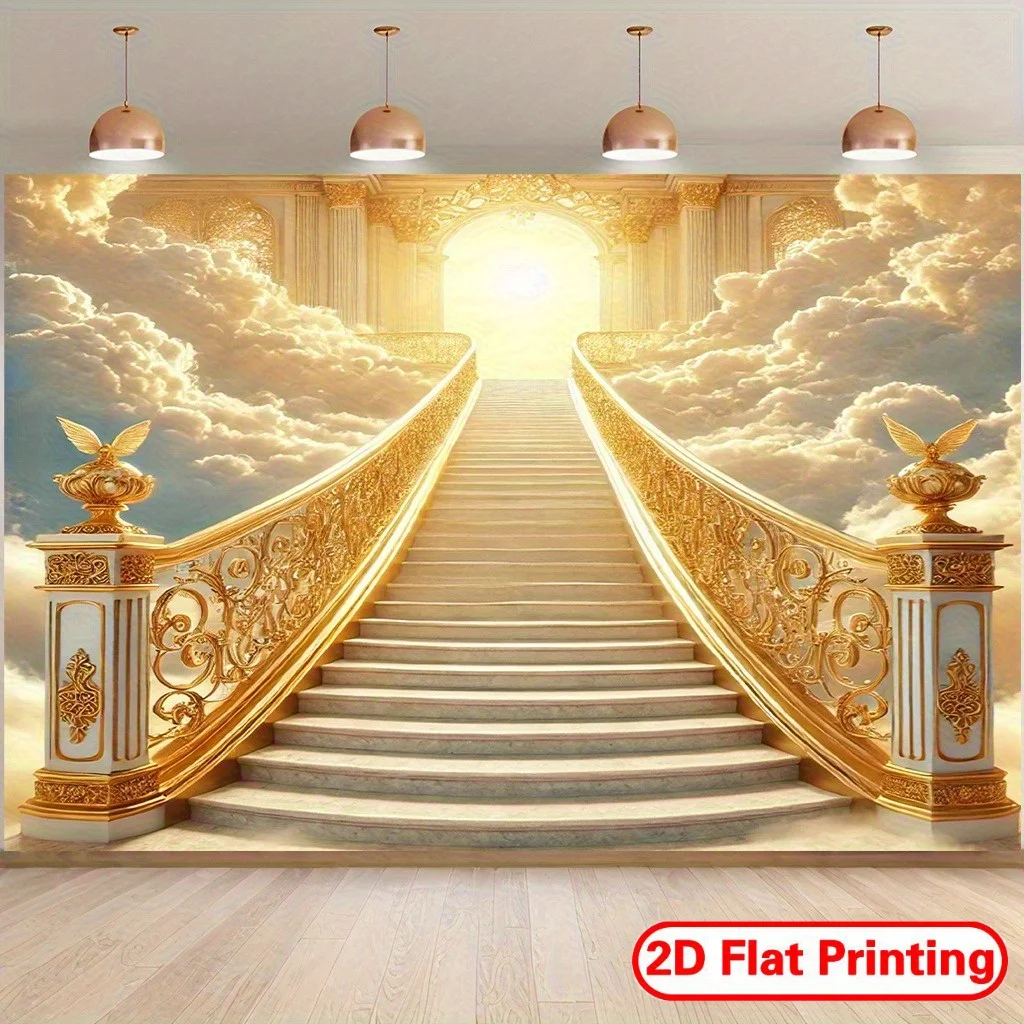 1-teiliges himmlisches Treppen-Hintergrundtuch – goldene Treppen- und Heilige Licht-Religion, geeignet für Häuser und Kirchen