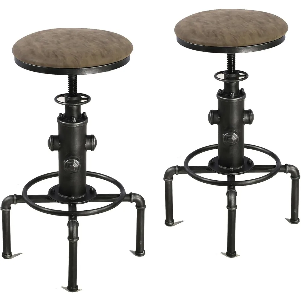Vintage Industrial Style Barstool Set with PU Leather and Fire Hydrant Design