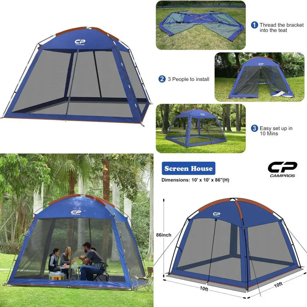 

Screened Mesh Canopy Shelter 10x10 Ft Outdoor Patio Camping Screen House Blue