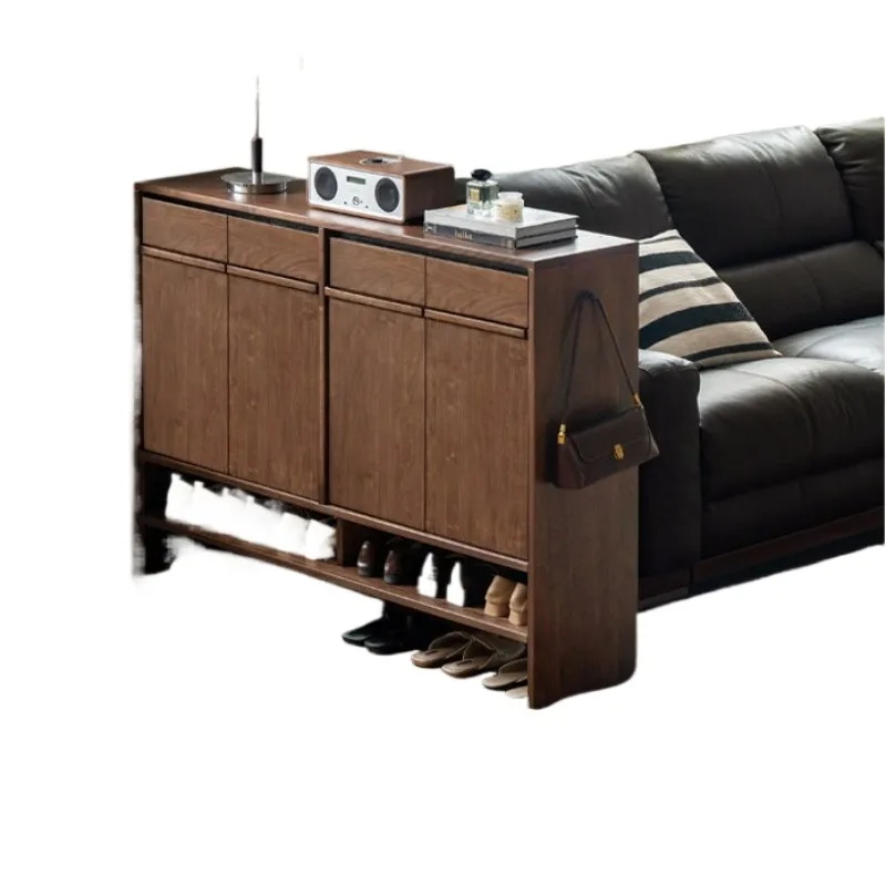 Solid wood shoe cabinet, living room Italian light luxury black walnut locker, home entrance entrance entrance cabinet