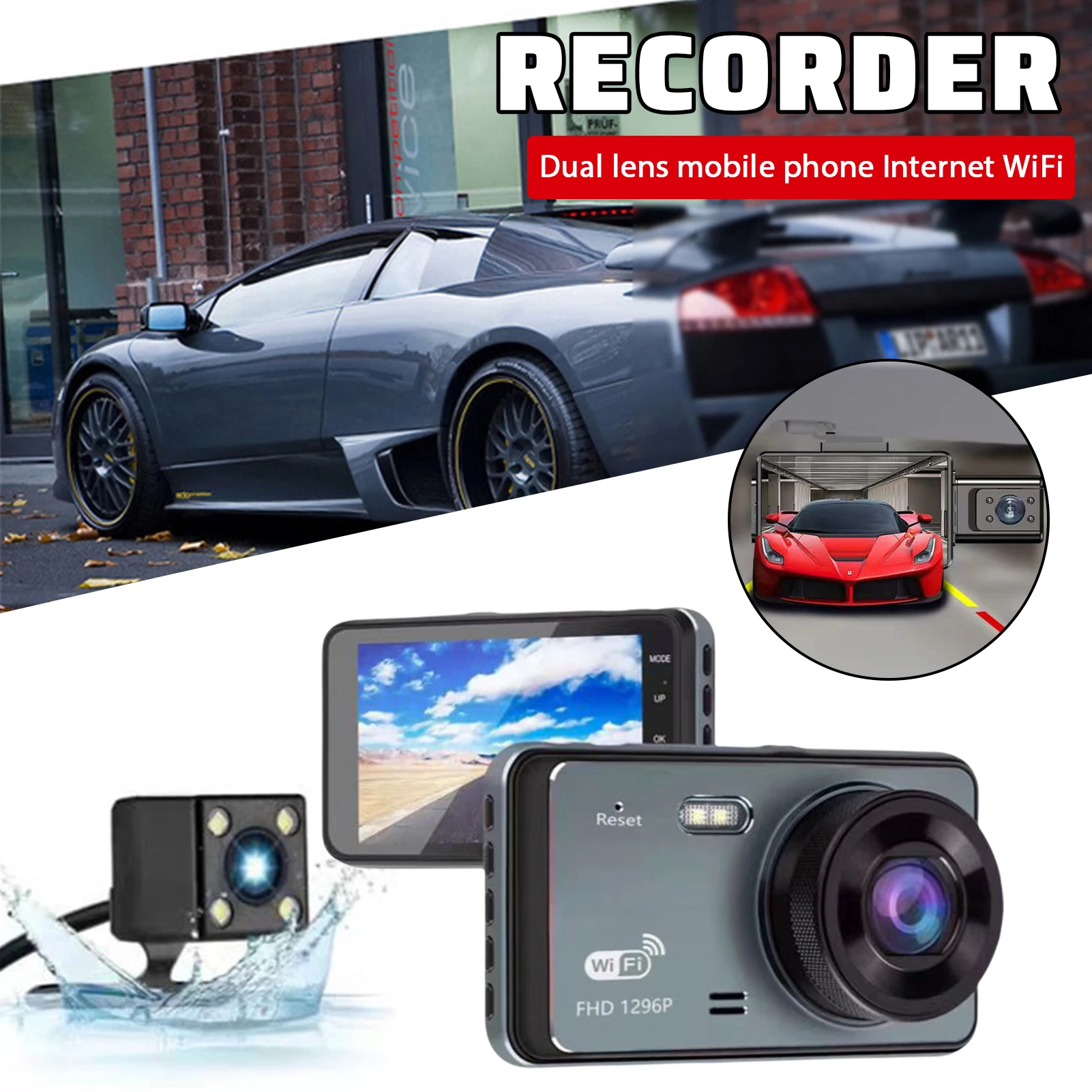 

Car Driving Recorder Camera Full HD 4.0" Touch Screen Dual Lens Dashcam WiFi Auto Video Recorder Night-Vision