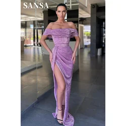 Sansa Lavender Glitter Prom Dresses Off Shoulder Vestidos De Noche Elegant Sleeveless Sexy Side High Split Formal Evening 2024