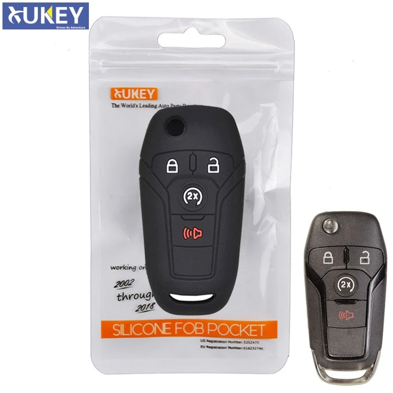 Silicone Car Remote Key Fob Cover Case For Ford F-150 F-250 F-350 Fusion Fiesta Mustang Explorer Skin Shell Pocket 4 Button