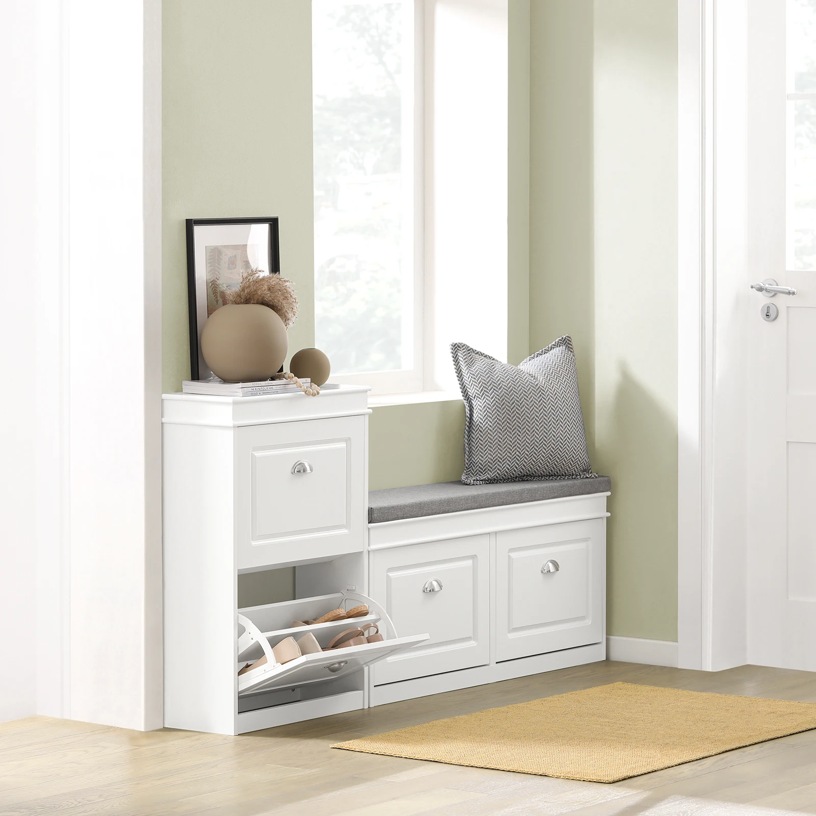 SoBuy FSR78 Meuble à chaussures avec 2 étagères à chaussures à rabat avec 4 surfaces d'étagère Commode à chaussures Étagère à chaussures