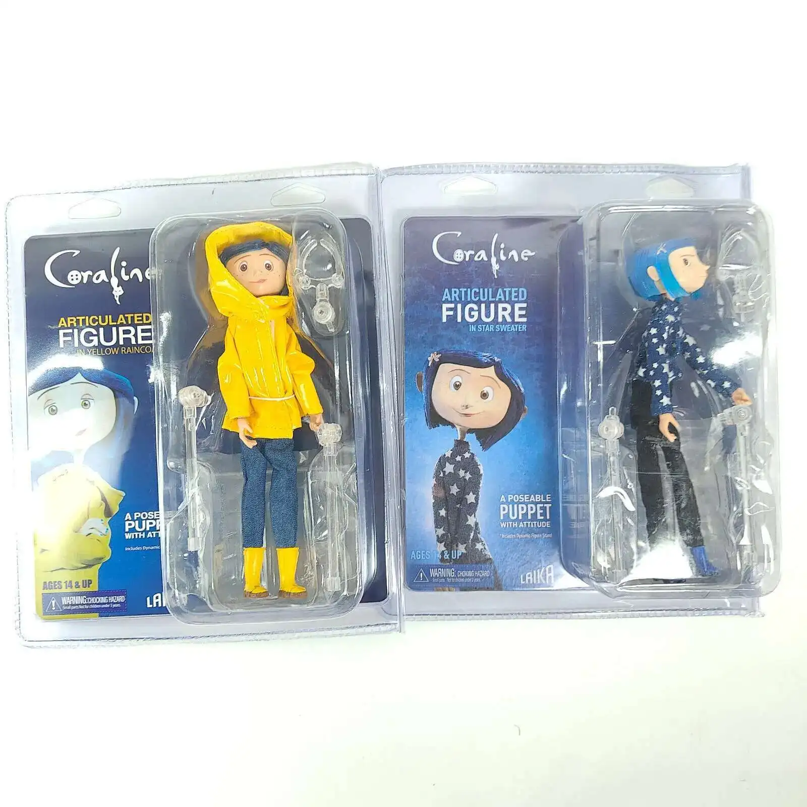 كورالاين نيو NECA شخصية مفصلية في معطف واق من المطر / في قميص جينز مخطط