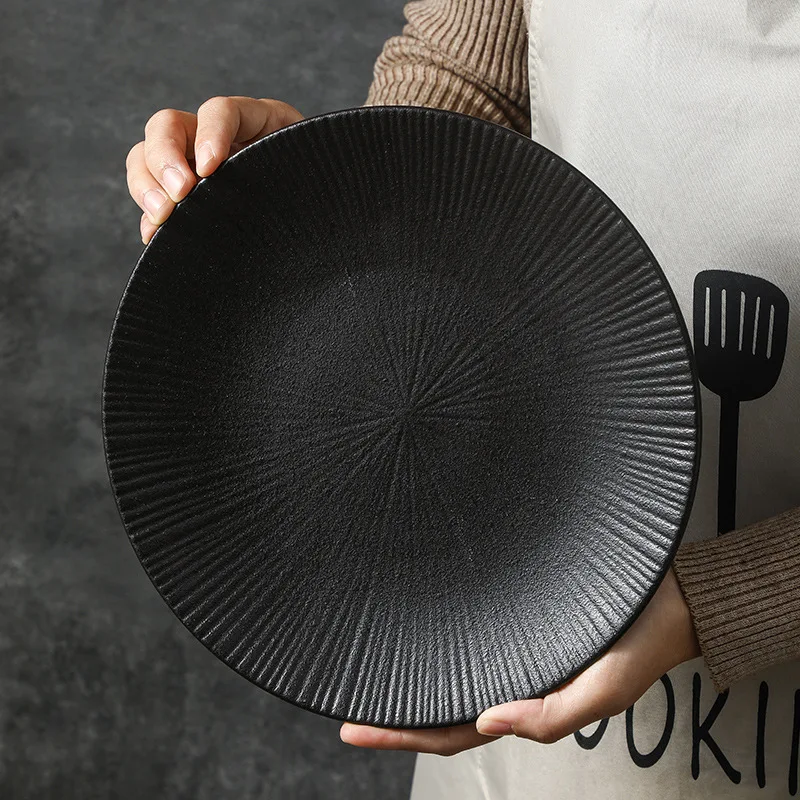 Black Retro Tableware Plate Chinese Cuisine Plates Ceramic High-End Steak Plate Creative Western Flat Plates Kitchen Tableware