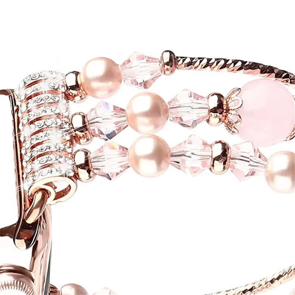 سوار نسائي من الستانلس ستيل لساعة أبل ، مجوهرات ماسية ، حزام لؤلؤ ، أربطة iWatch ، SE ، 6 ، 5 ، 4 ، 3 ، 38-44 ،