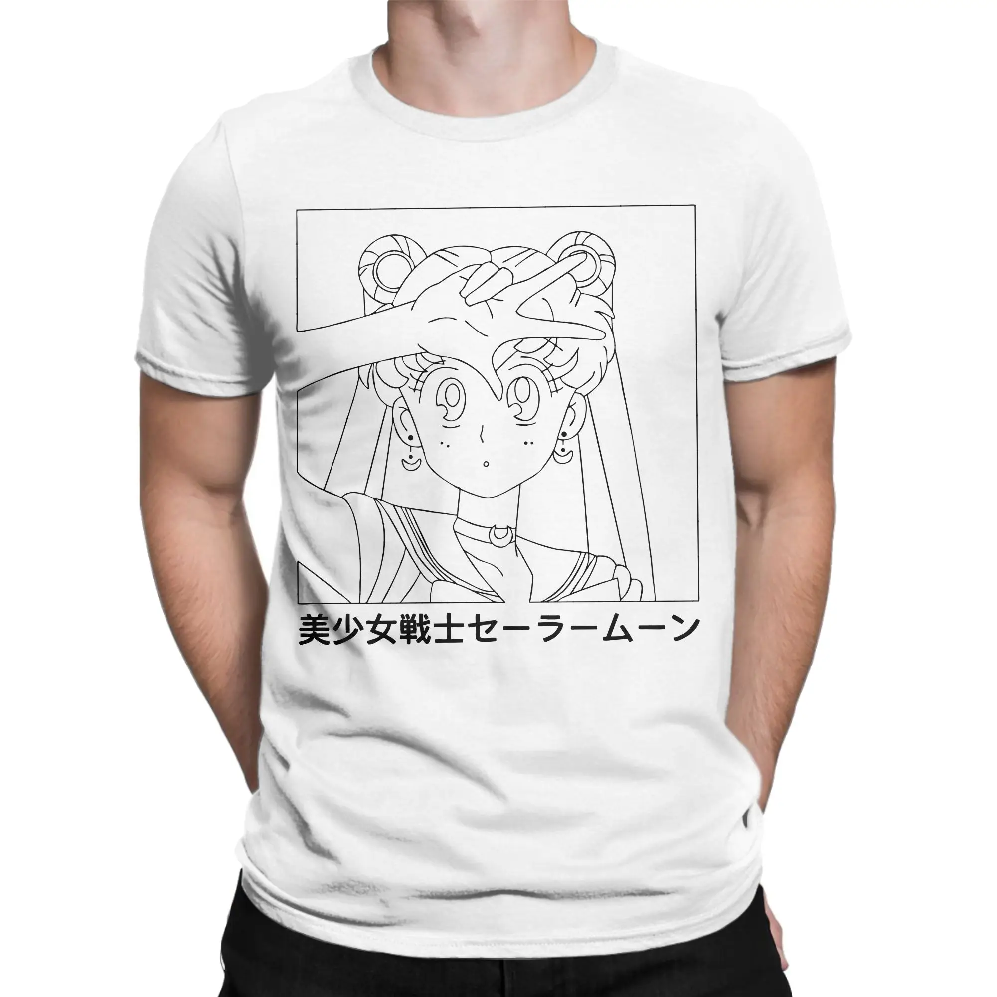 Sailors Moons Tshirts Men Cotton Tops Shirts Casual Love Peace Rock Roll Music Hippie Punk Crewneck Short Sleeve