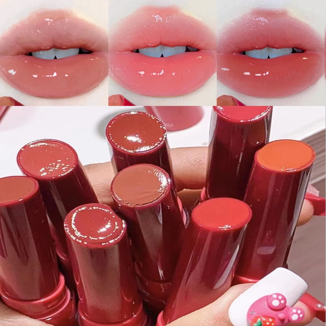 Jelly Lipstick Moisturizing Mirror Water Light Solid Lip Gloss 8 Colors Crystal Tea Red Brown Lip Glaze Tint Lip Balm Makeup