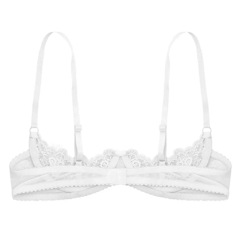 Women's Floral Lace Quarter Cups Underwired Bra Tops Brassiere Unlined Exposed Breast Push Up Shelf Bra Bralette Underwear