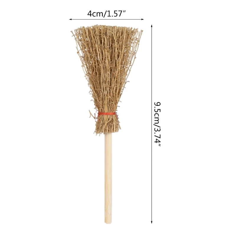 10/5/1Pcs Mini Broom Red Rope Straw Brooms Hanging Decorations For Halloween Party Costume Witch Broom Dollhouse Accessories