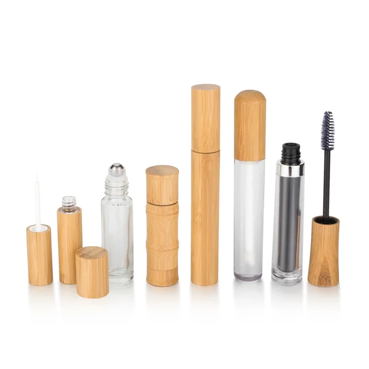 Tubo de lápiz labial de madera de bambú natural ecológico, contenedor de bálsamo labial de madera y plástico, tarro de crema, tubos de brillo de labios vacíos cosméticos