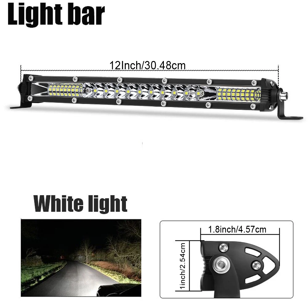 LED Light 12-inch LED Off-Road Light Bar, Single Row Mixed Beam Design, Ultra-Thin and Light Weight LED Light, 12V 24V Off-Road Light, Floodlight Combination Beam Suitable for Tractors, Boats, Off-Road 4x4 Trucks, SUV ATV Trucks