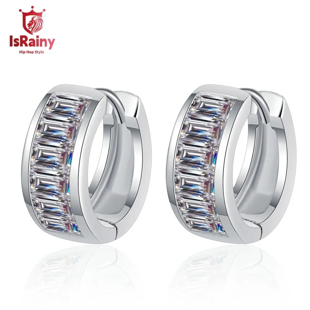 IsRainy D Color 1.8CT Baguette Moissanite Hoop Earrings for Women 925 Sterling Silver Sparkling Diamond Anniversary Fine Jewelry