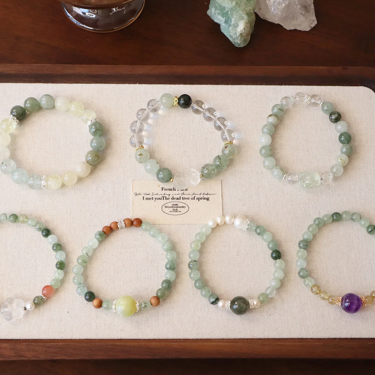 

Ruifan 6MM/8MM Natural Green Rutilated Quartz Bracelet Woman New Design Crystal Beaded Bracelet with Pearl High-End Hand Jewelry