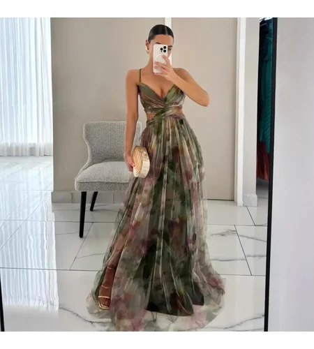 Imagen 2 del producto Primavera y novedad de verano, vestido camisola estampado de malla INS, vestido de fiesta informal para vacaciones, falda, vestido argent para mujer