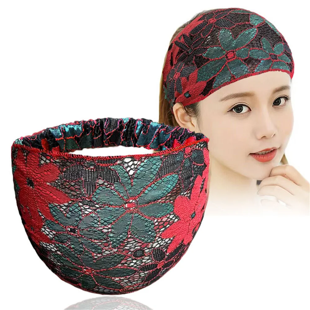 Vintage Lace Elastic Headbands For Women Girls Turban Fashion Flower Head Wrap Hair Bands Female Headwear