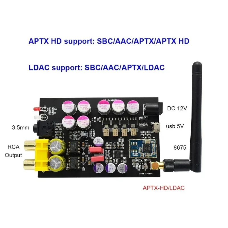 Csr8675 Bluetooth 5.0 Wireless Receiver APTX HD PCM5102A DAC Decoding 3.5mm RCA Output 24bit with Antenna Power Supply