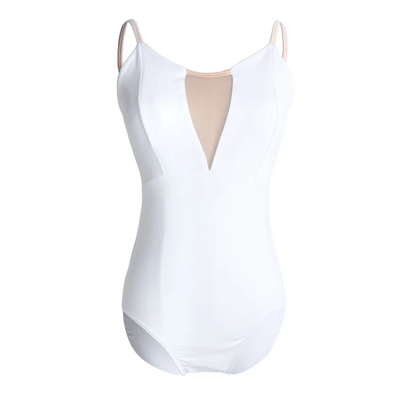 Leotardos de Ballet con cuello en V para mujer, trajes de baile profesional, Body de Ballet para adultos, negro y blanco, Verano