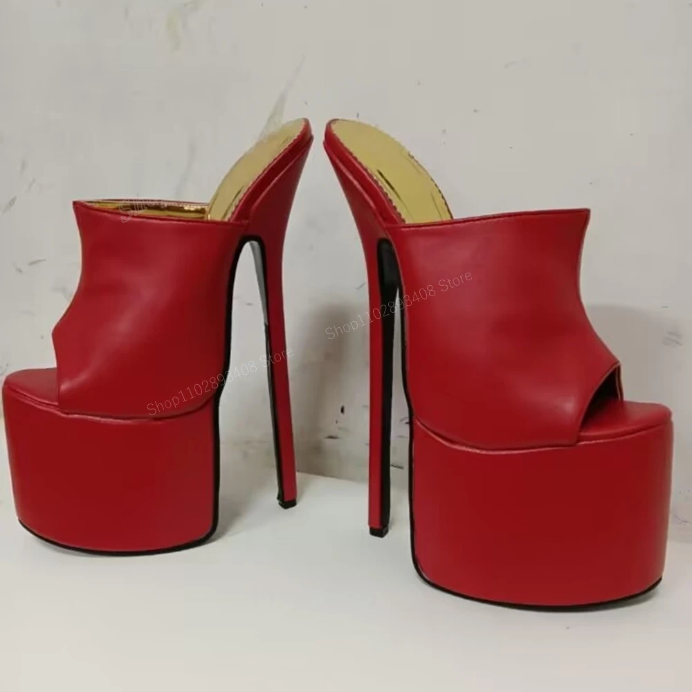 

Red Sexy Platform Matte Leather Slippers Peep Toe Stiletto High Heel Slip on Solid Women Shoes 2024 Fashion Zapatos Para Mujere