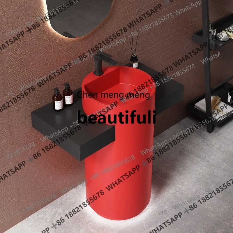 

X Stainless steel washbasin integrated countertop floor type, round washbasin