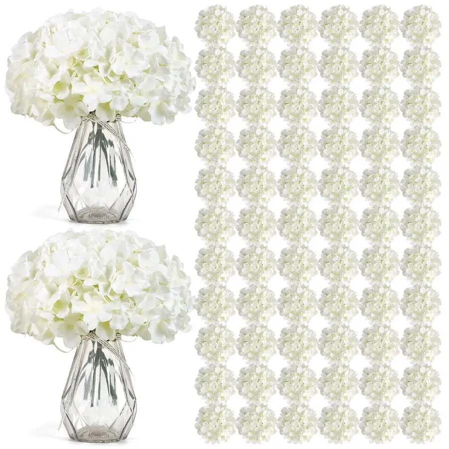 

104 PCS Artificial Hydrangea Flowers, Silk Hydrangea Artificial Flowers Heads with Stems, Full Hydrangea Flowers for Wedding Cen