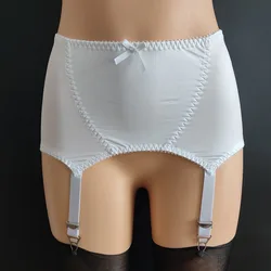 Women Smooth Satin Garter Belt Sexy Bowknot Suspender Belt Exotic Lingerie 6 Straps Clips Garters for Thigh High Stockings